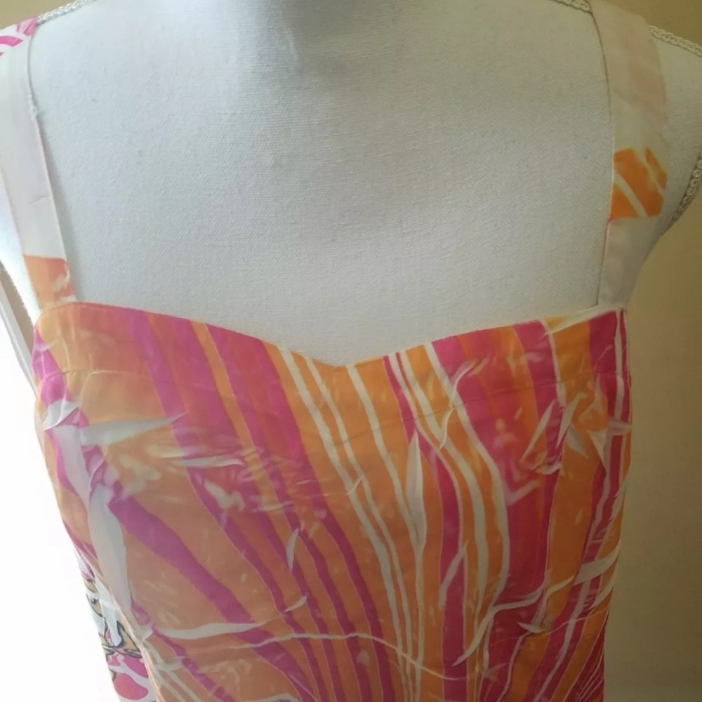 Unique Spectrum Women's Chifon Tank Top Abstract Floral Pink Orange White 2X - Picture 8 of 9